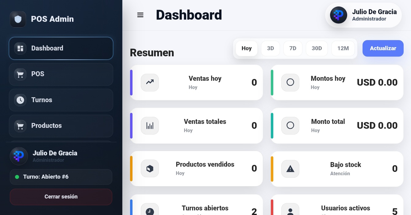 Vista previa de PixelPOS para ventas, inventario y reportes